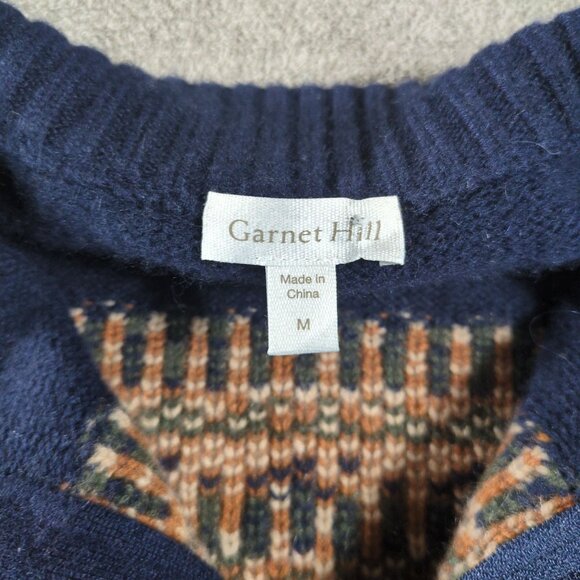 Garnet Hill 1/4 Zip Sweater Mens M 100% Cashmere Navy Aztec Washable Fair Isle - Picture 3 of 8